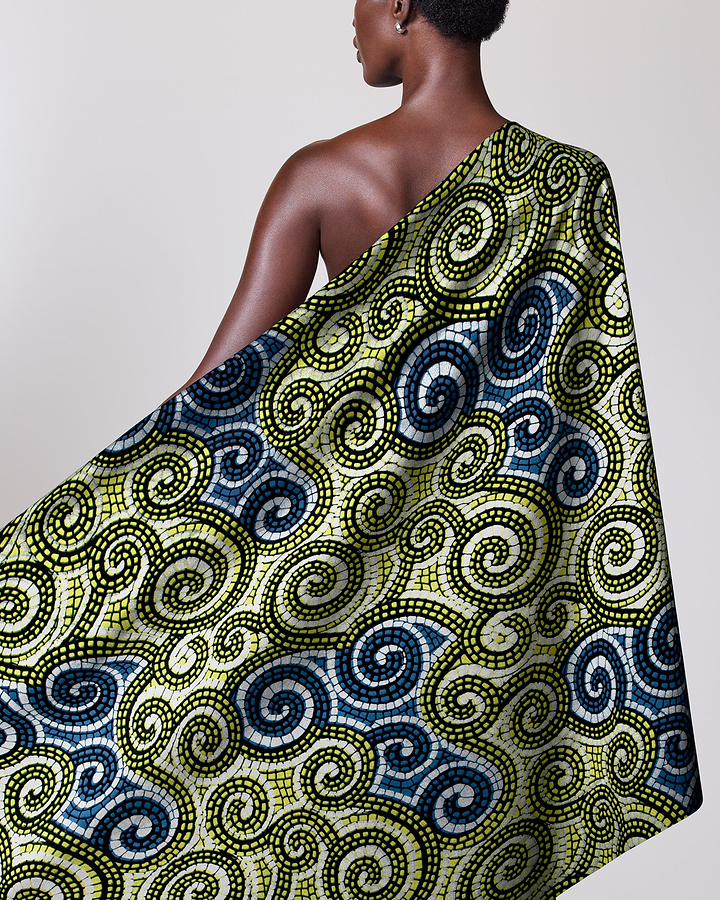 Vibrant green blue patterned fabric wax hollandais vl80009.025
