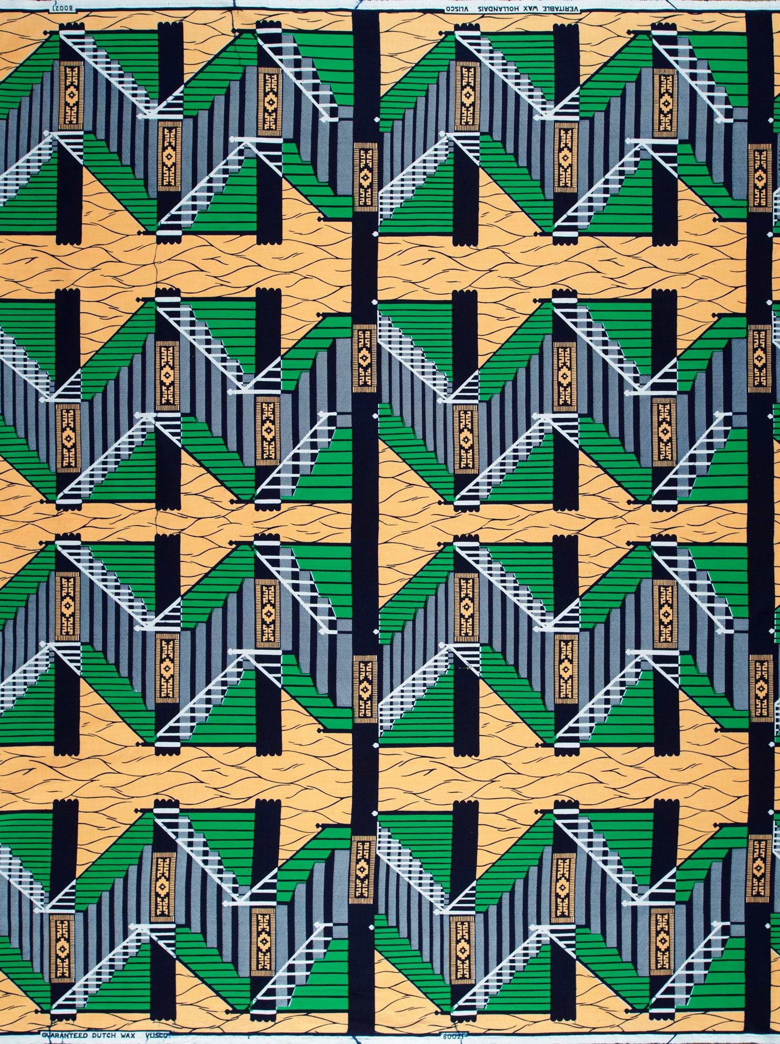 Vibrant green black beige geometric-patterned wax hollandais vl80021.076