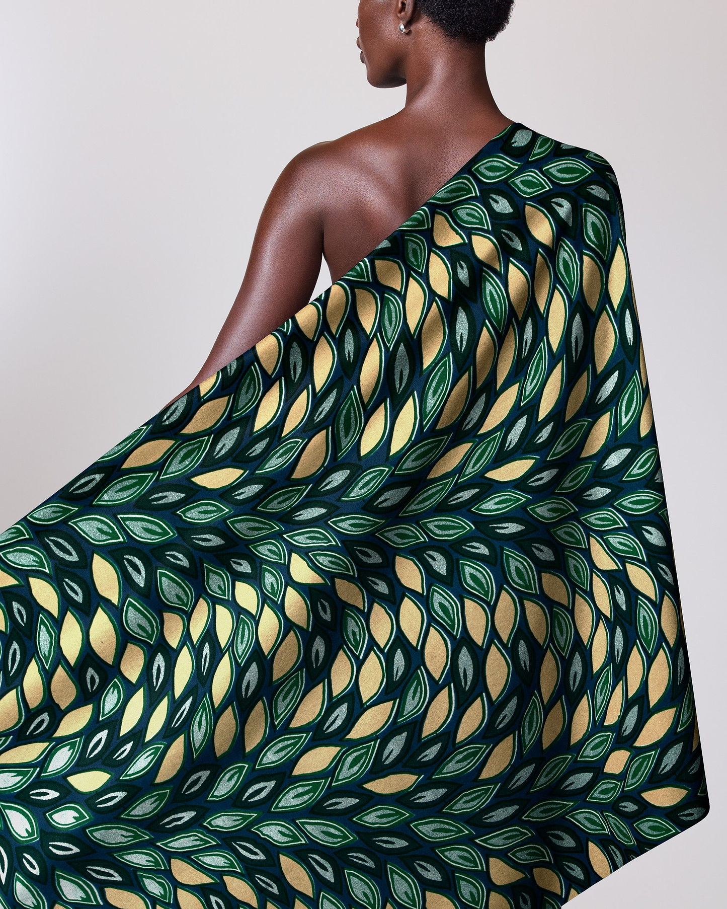 One-shoulder wrap dress deep green wax hollandais vl80022.010
