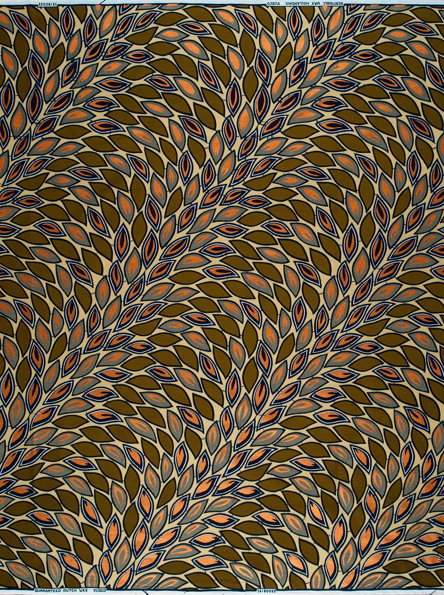 Brown orange leaf-patterned fabric stylized wax hollandais vl80022.014