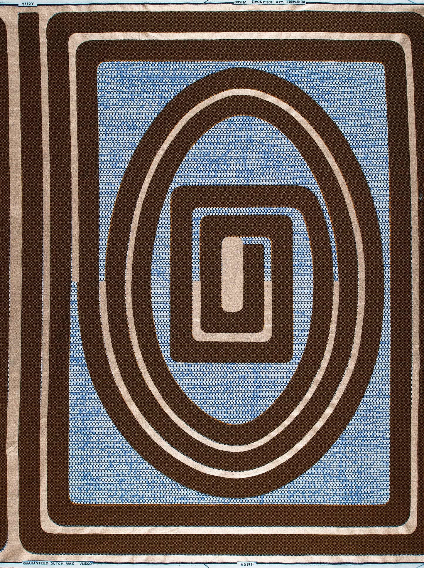 Blue brown geometric patterned textile wax hollandais vla0196.126