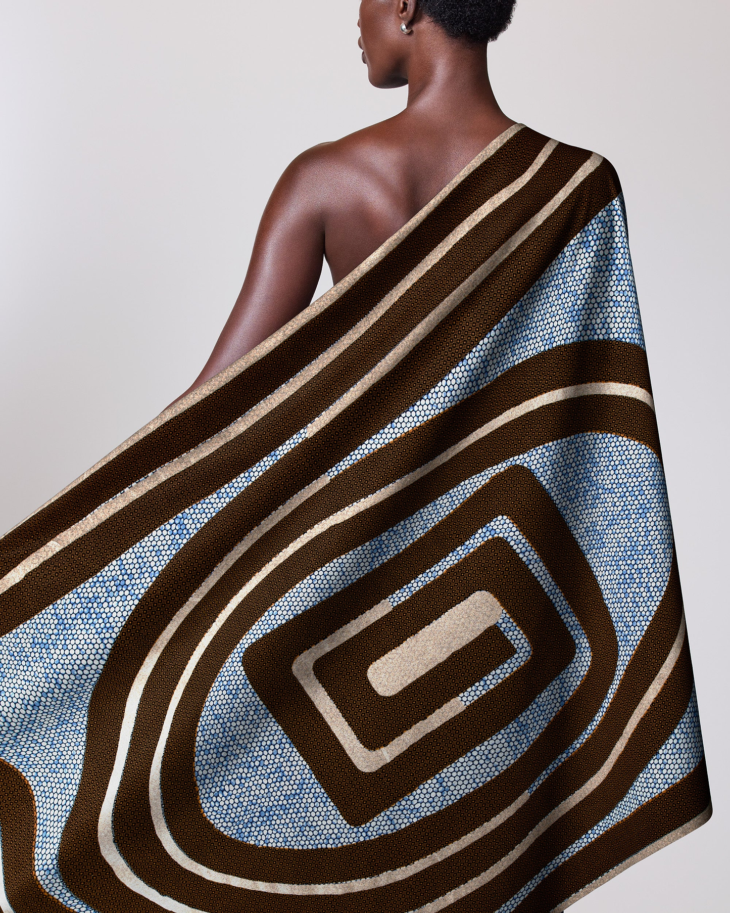 Textured blue brown beige geometric-patterned wax hollandais vla0196.126