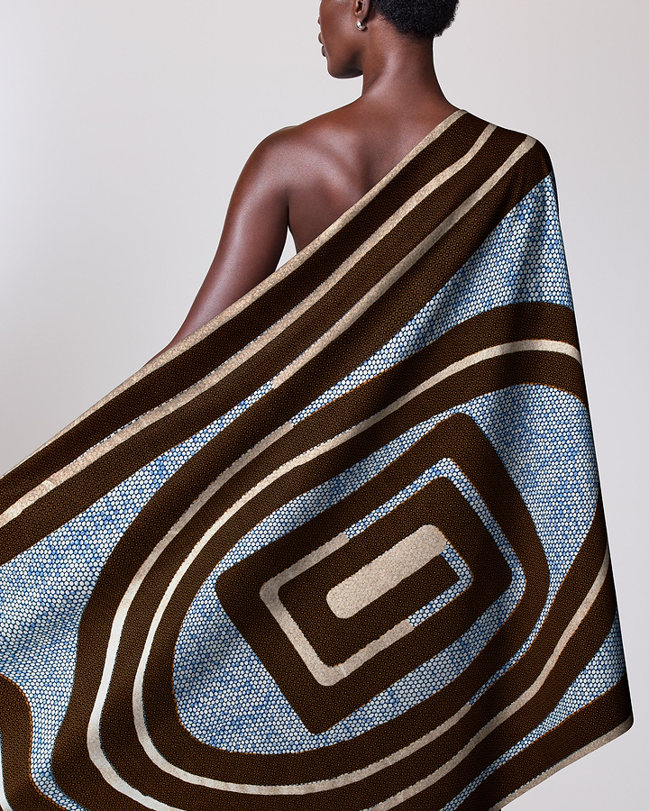 Textured blue brown beige geometric-patterned wax hollandais vla0196.126