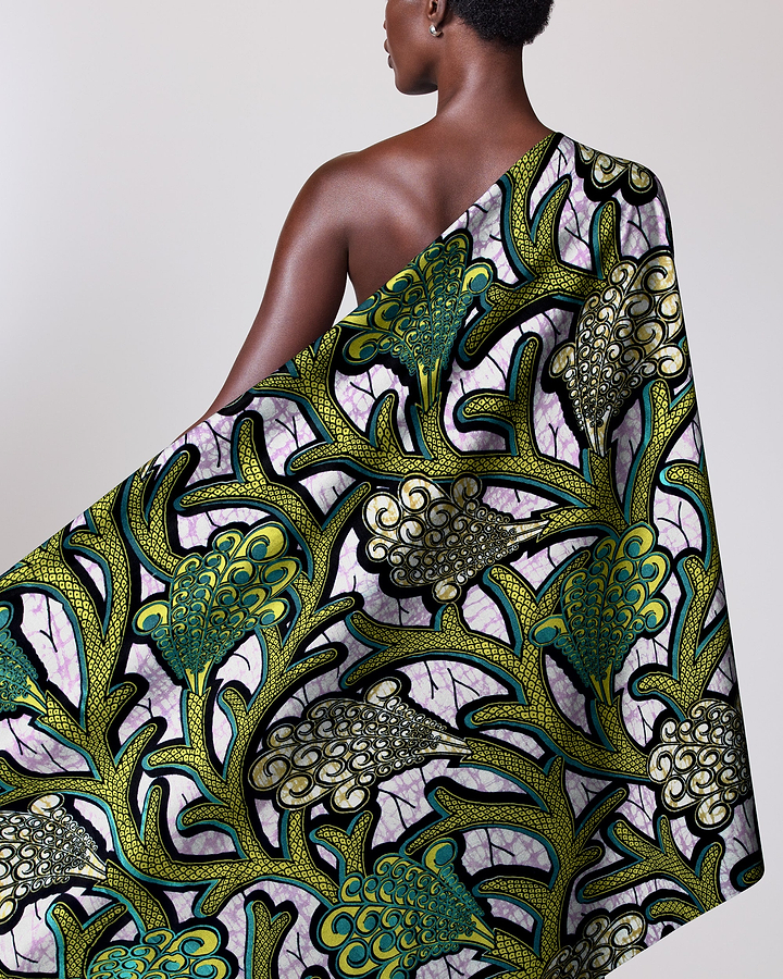 Vibrant green black patterned fabric super-wax vla0374.028
