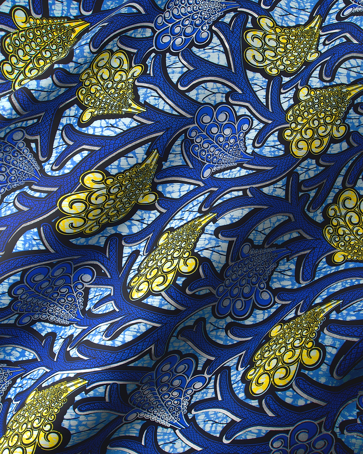 Vibrant blue yellow african print super-wax vla0374.029