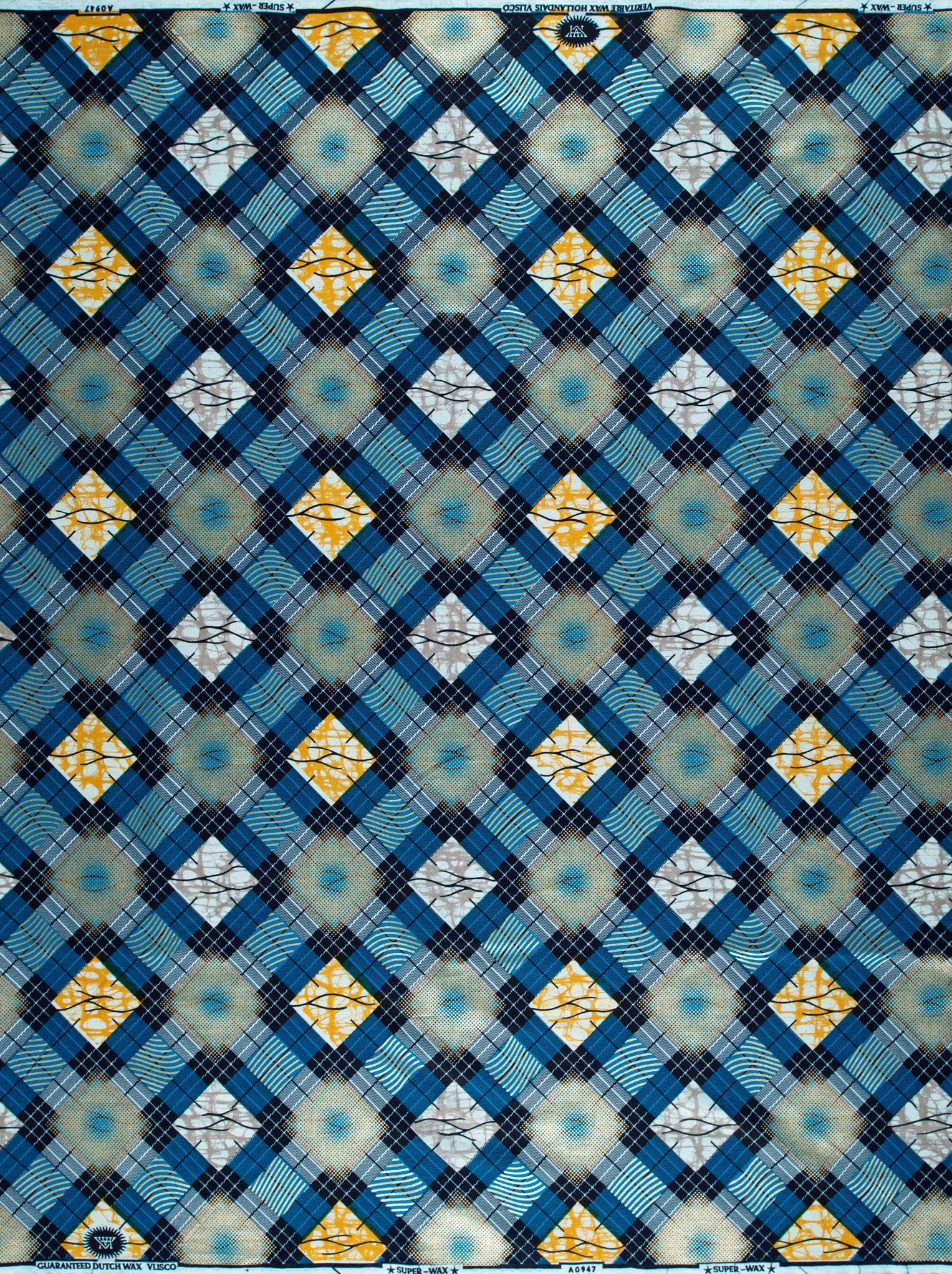 Blue yellow white patterned african super-wax vla0947.066
