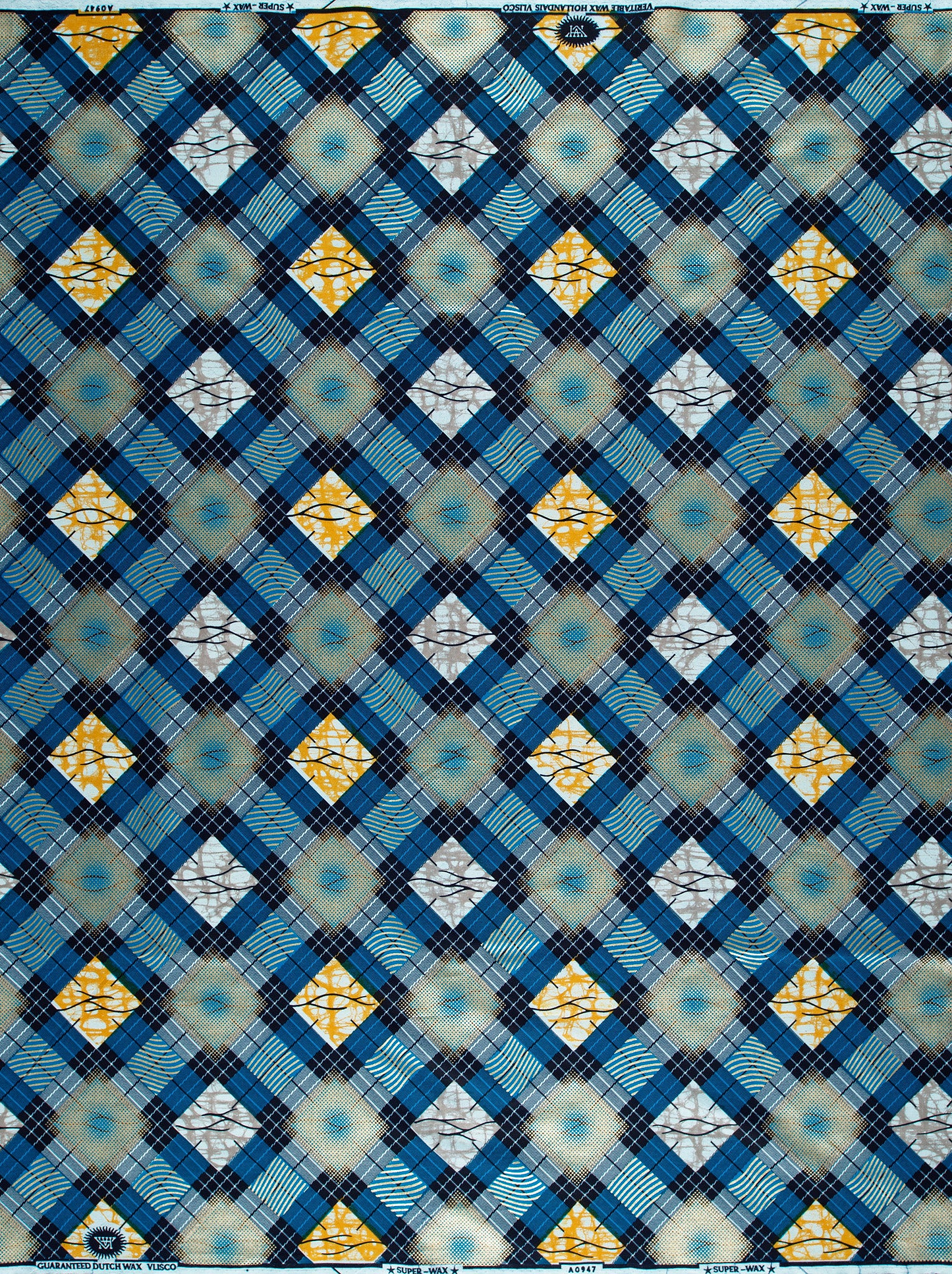 Blue yellow white patterned african super-wax vla0947.066