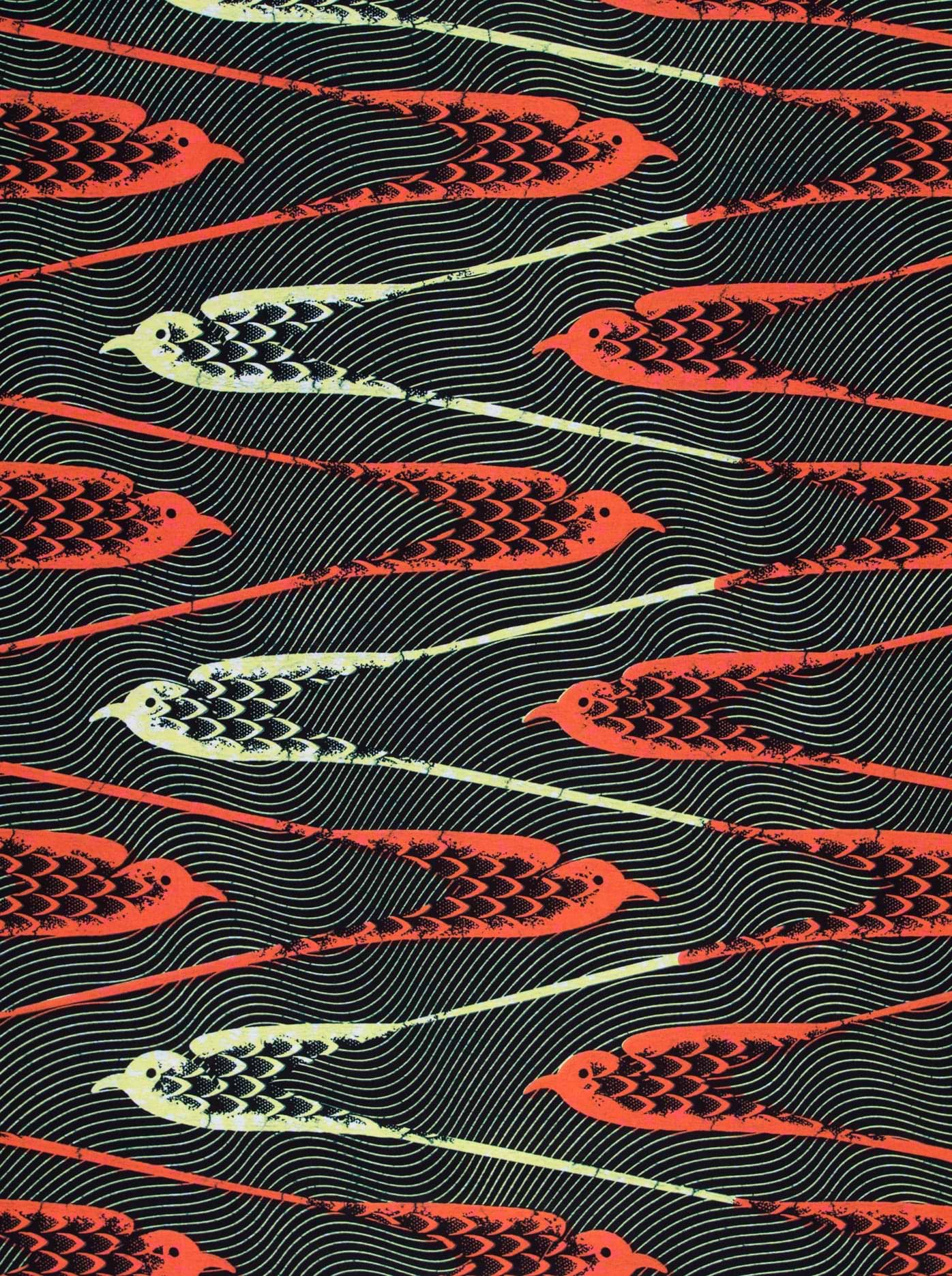Stylized birds vibrant orange pale wax hollandais vla0967.018