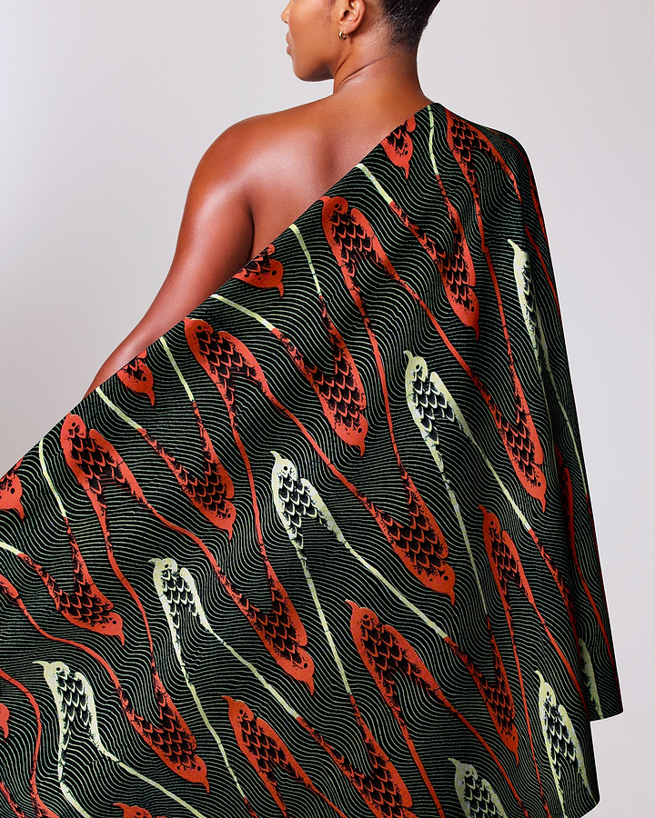 One-shoulder wrap dress bold red wax hollandais vla0967.018