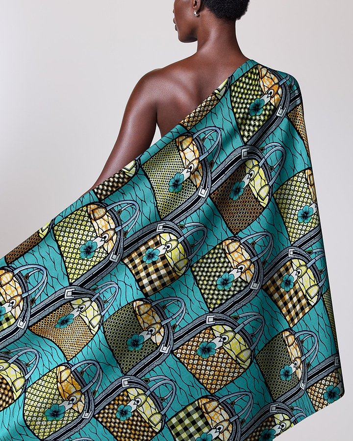 Vibrant patterned fabric draped person super-wax vla1106.107