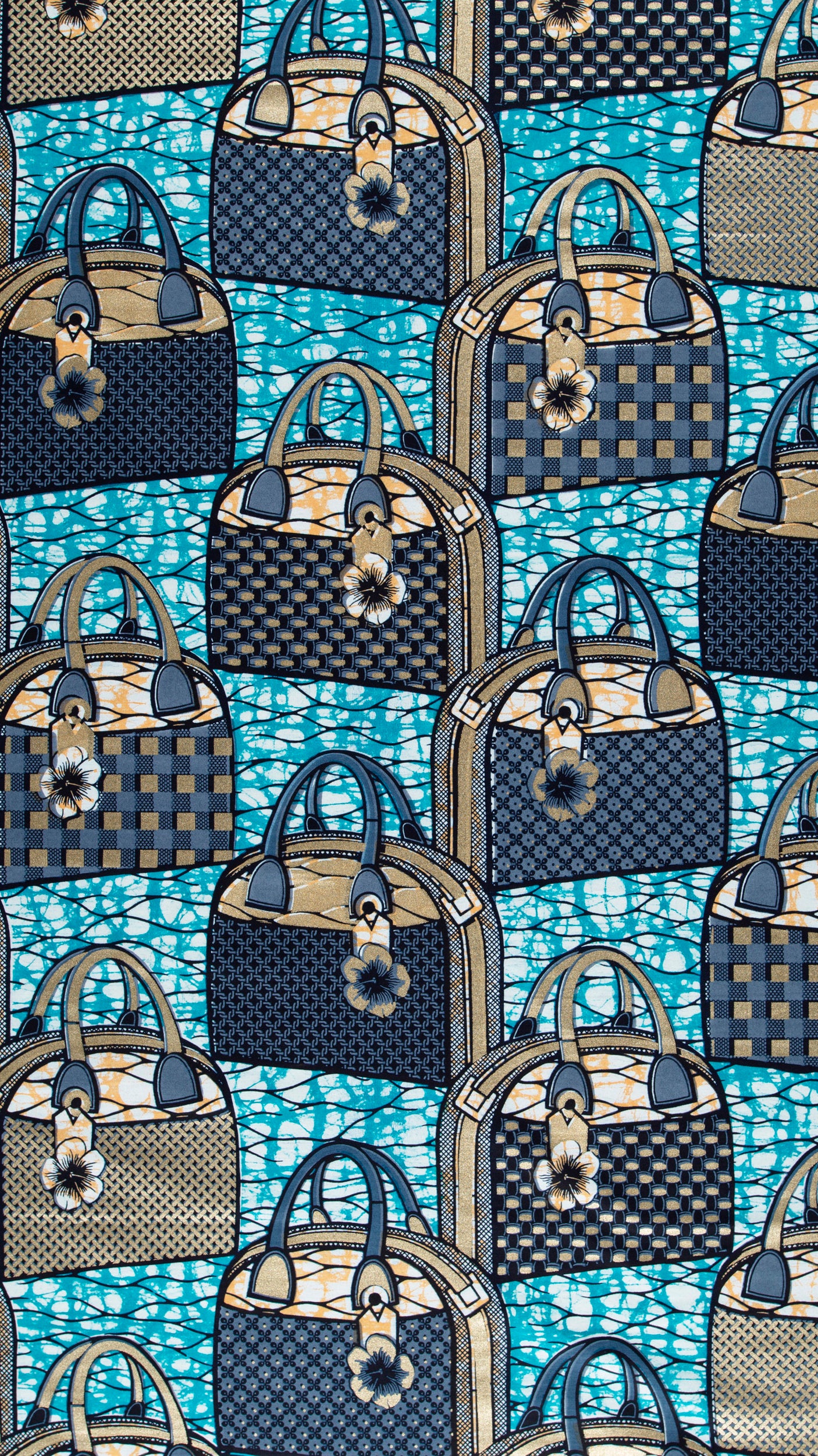 Blue beige patterned handbag floral super-wax vla1106.109