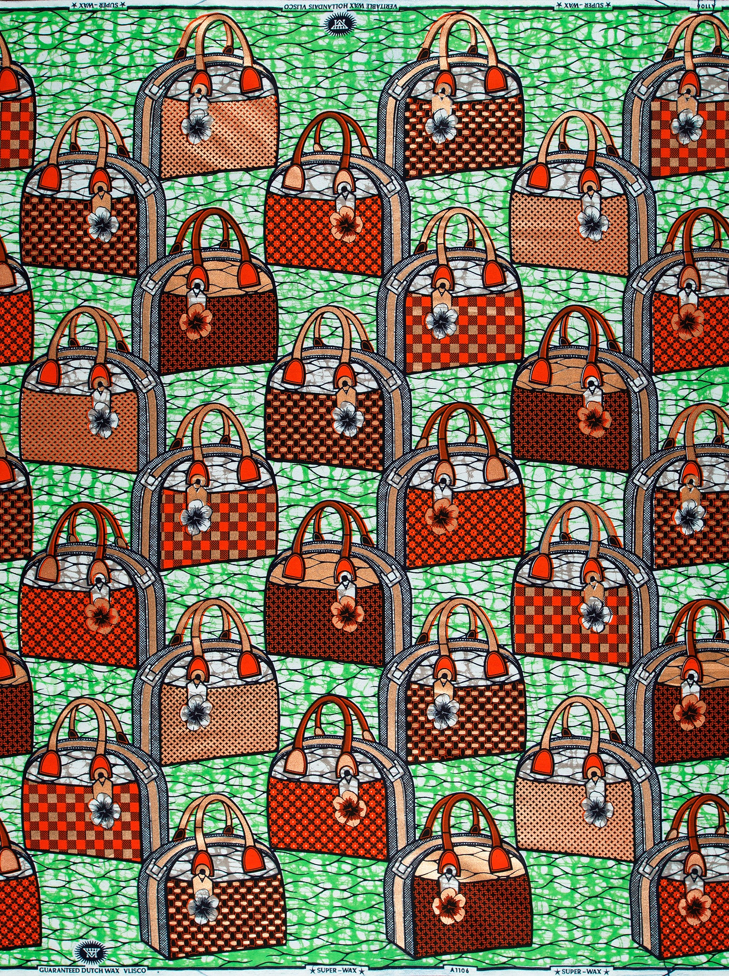 Red brown patterned handbags floral super-wax vla1106.110