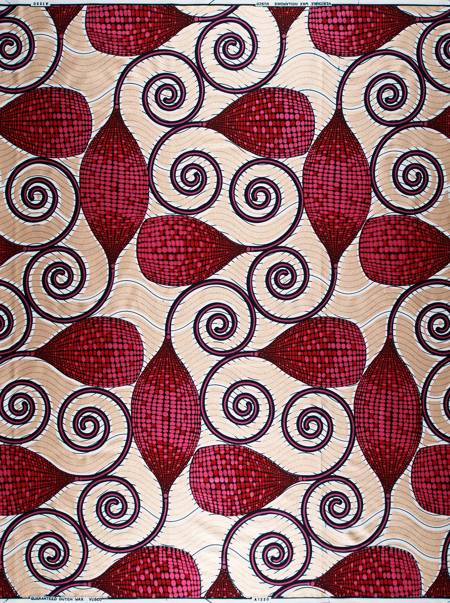 Beige deep red patterned african wax glitterglam vla1230.047