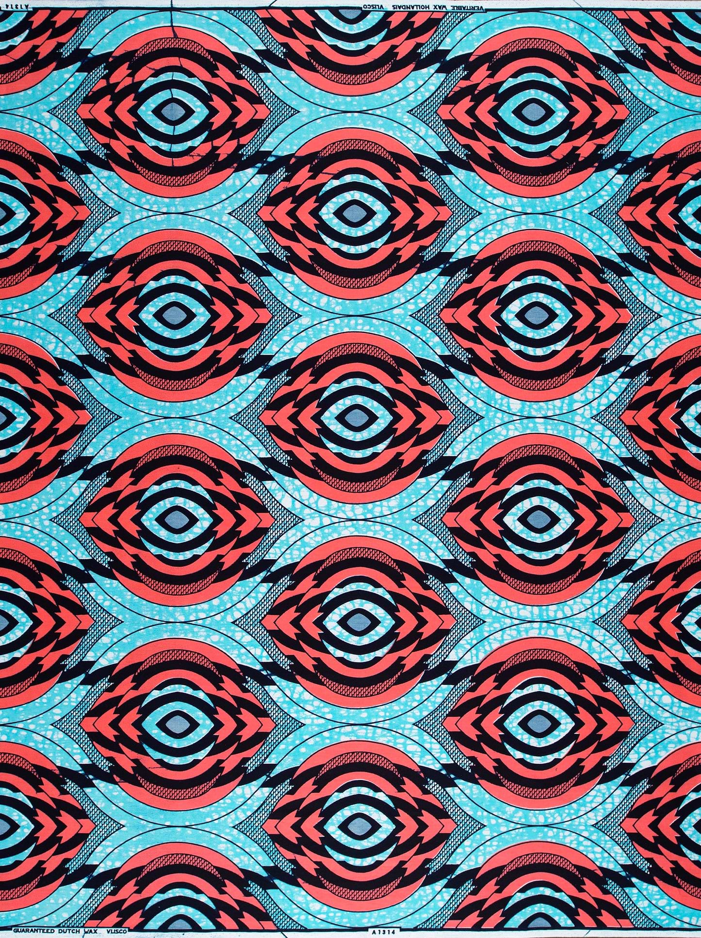 Vibrant red black teal geometric-patterned wax hollandais vla1314.022