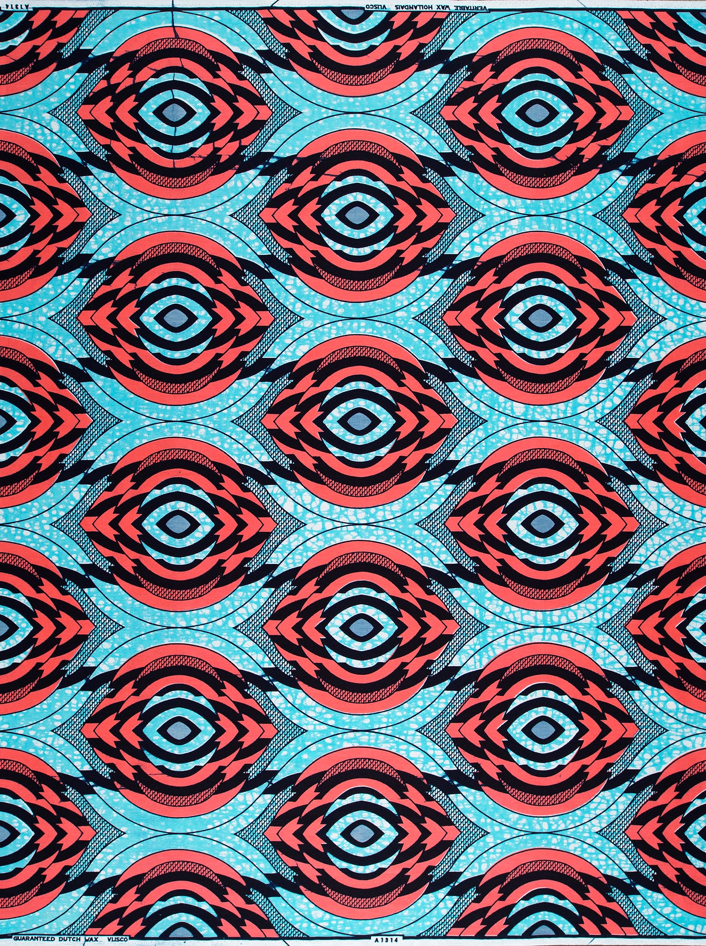 Vibrant red black teal geometric-patterned wax hollandais vla1314.022