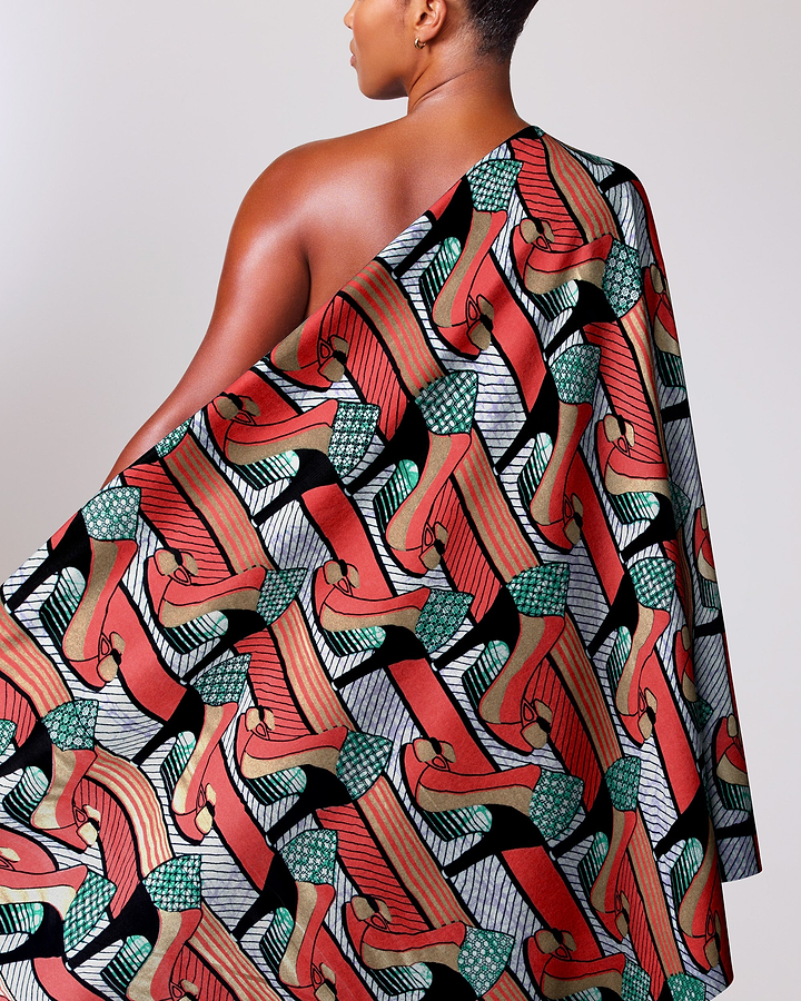 Vibrant one-shoulder dress made bold super-wax vla1450.070