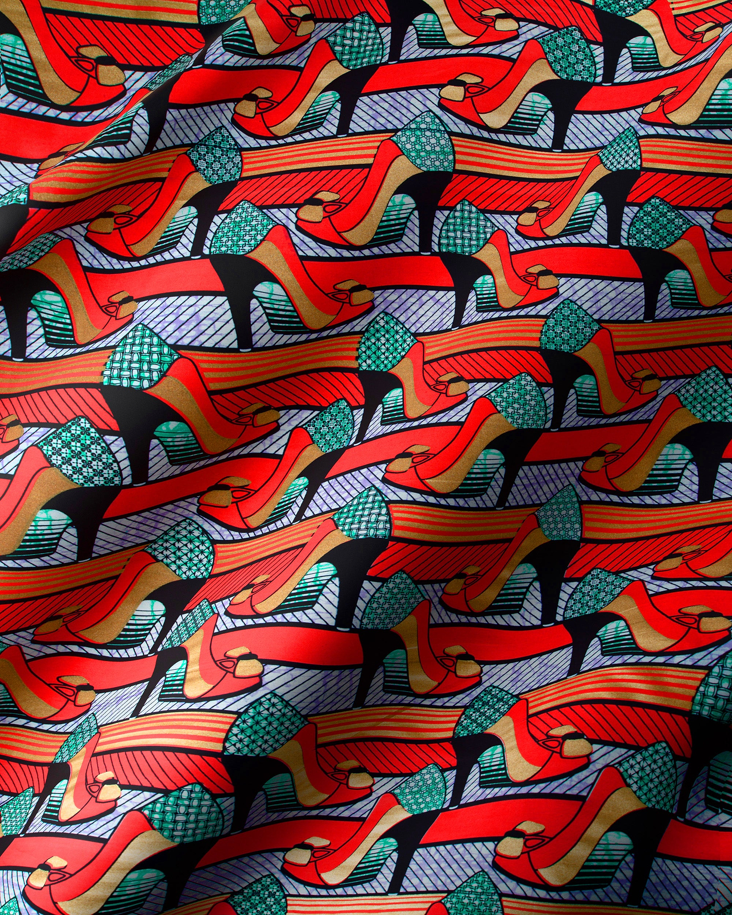 Vibrant red high-heeled shoes green super-wax vla1450.070