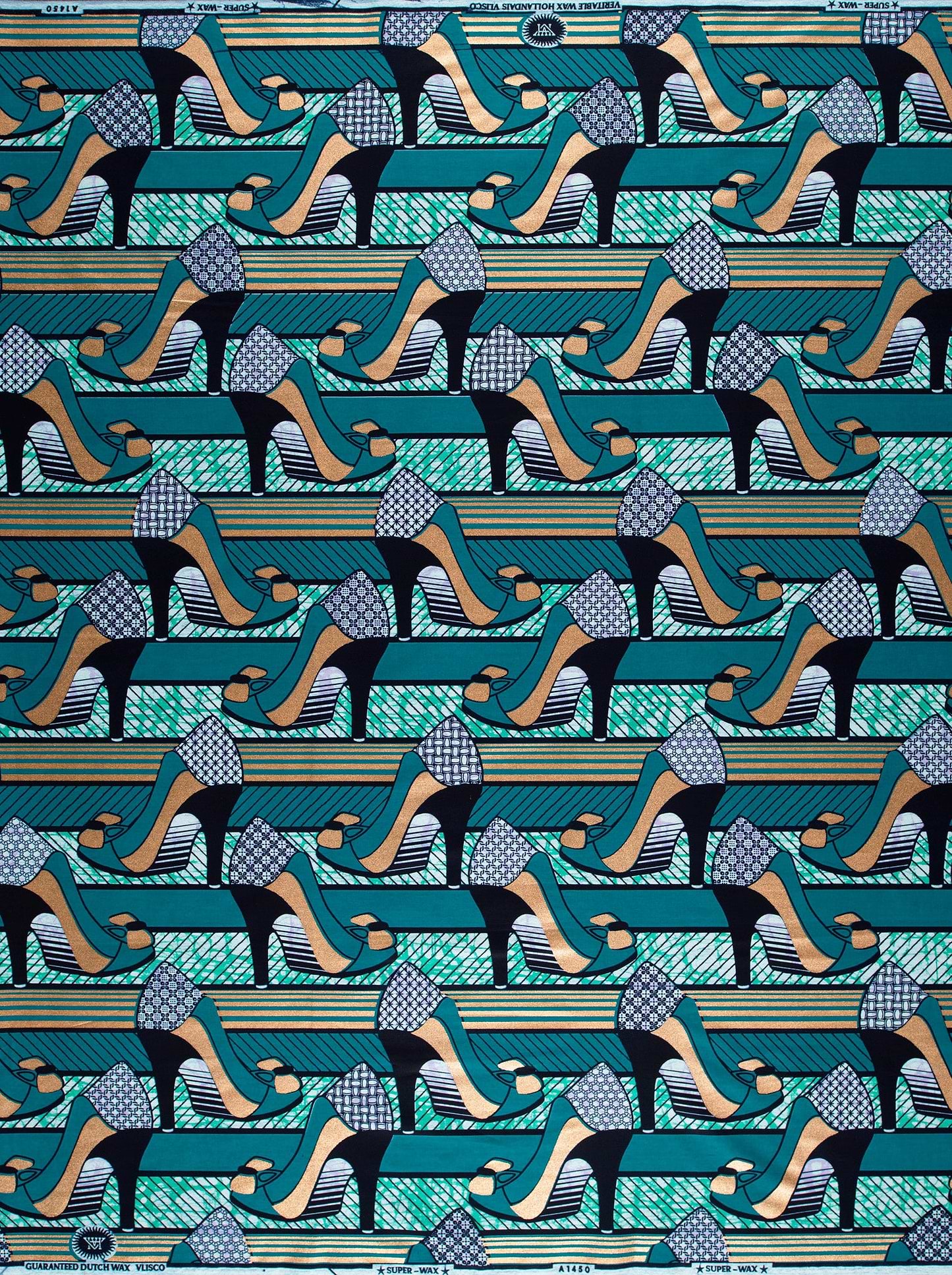 Teal black high-heeled shoe patterned super-wax vla1450.071