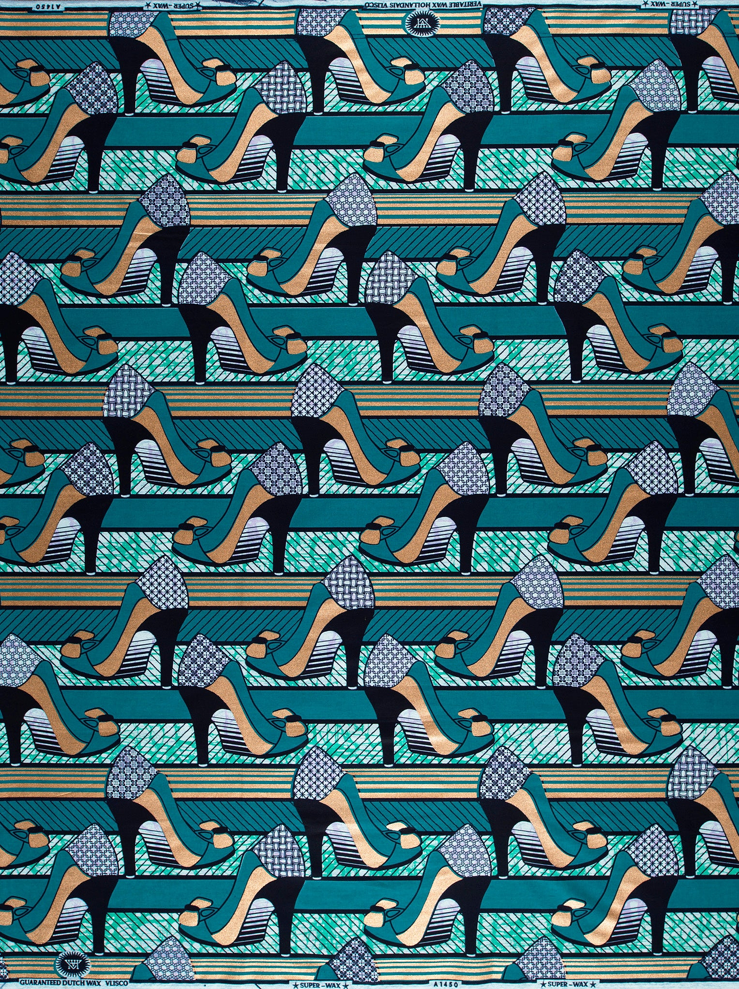 Teal black high-heeled shoe patterned super-wax vla1450.071
