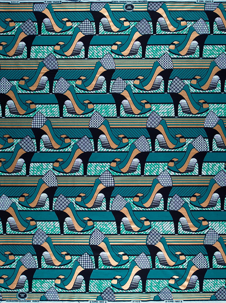 Teal black high-heeled shoe patterned super-wax vla1450.071