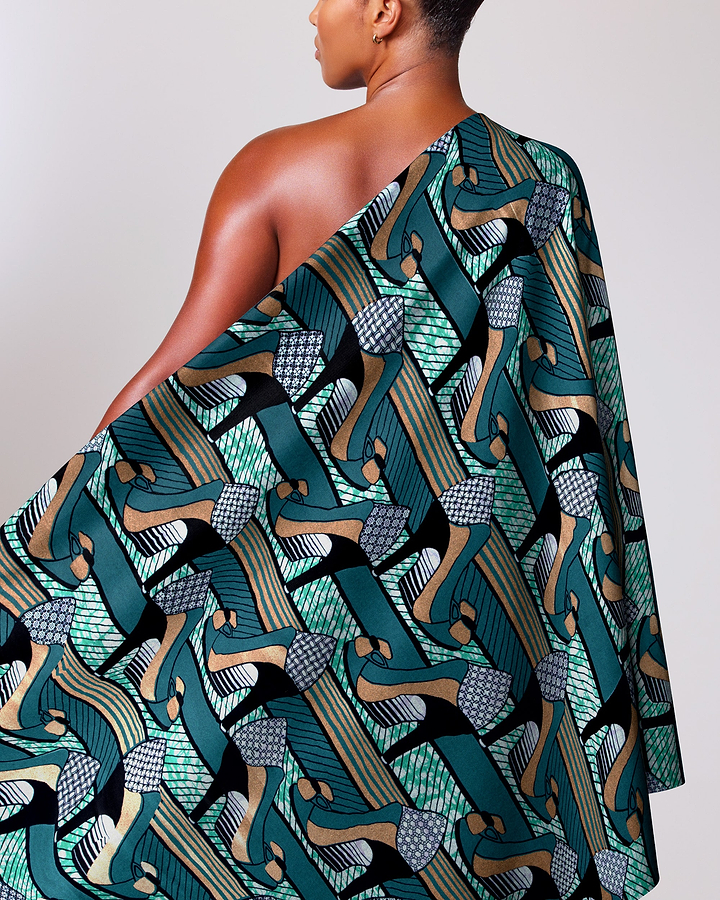Vibrant teal black gold patterned super-wax vla1450.071