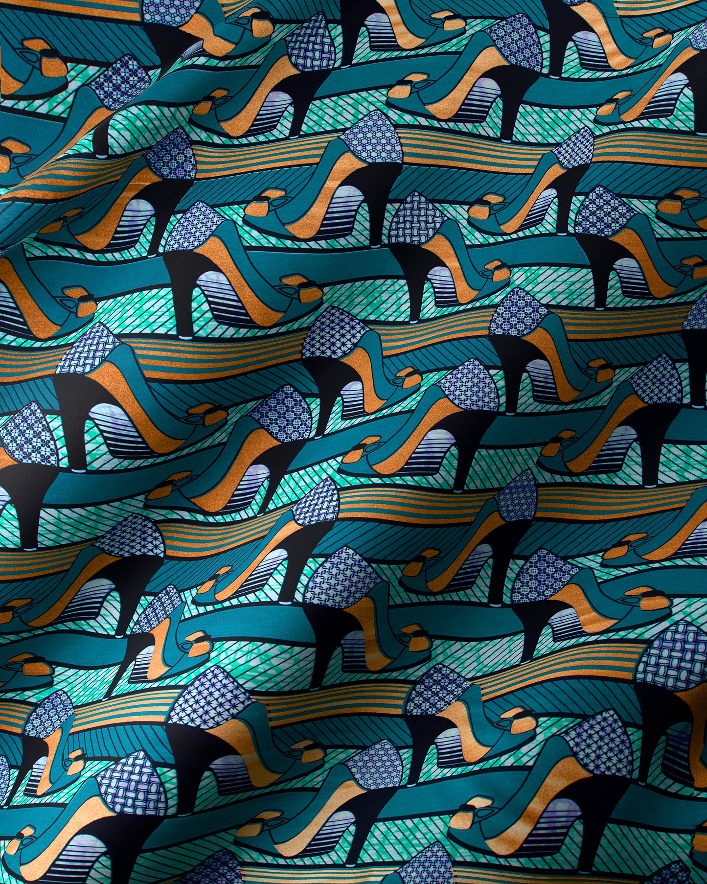 Teal gold high-heeled shoe patterned super-wax vla1450.071