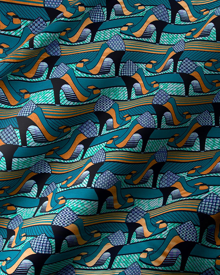 Teal gold high-heeled shoe patterned super-wax vla1450.071