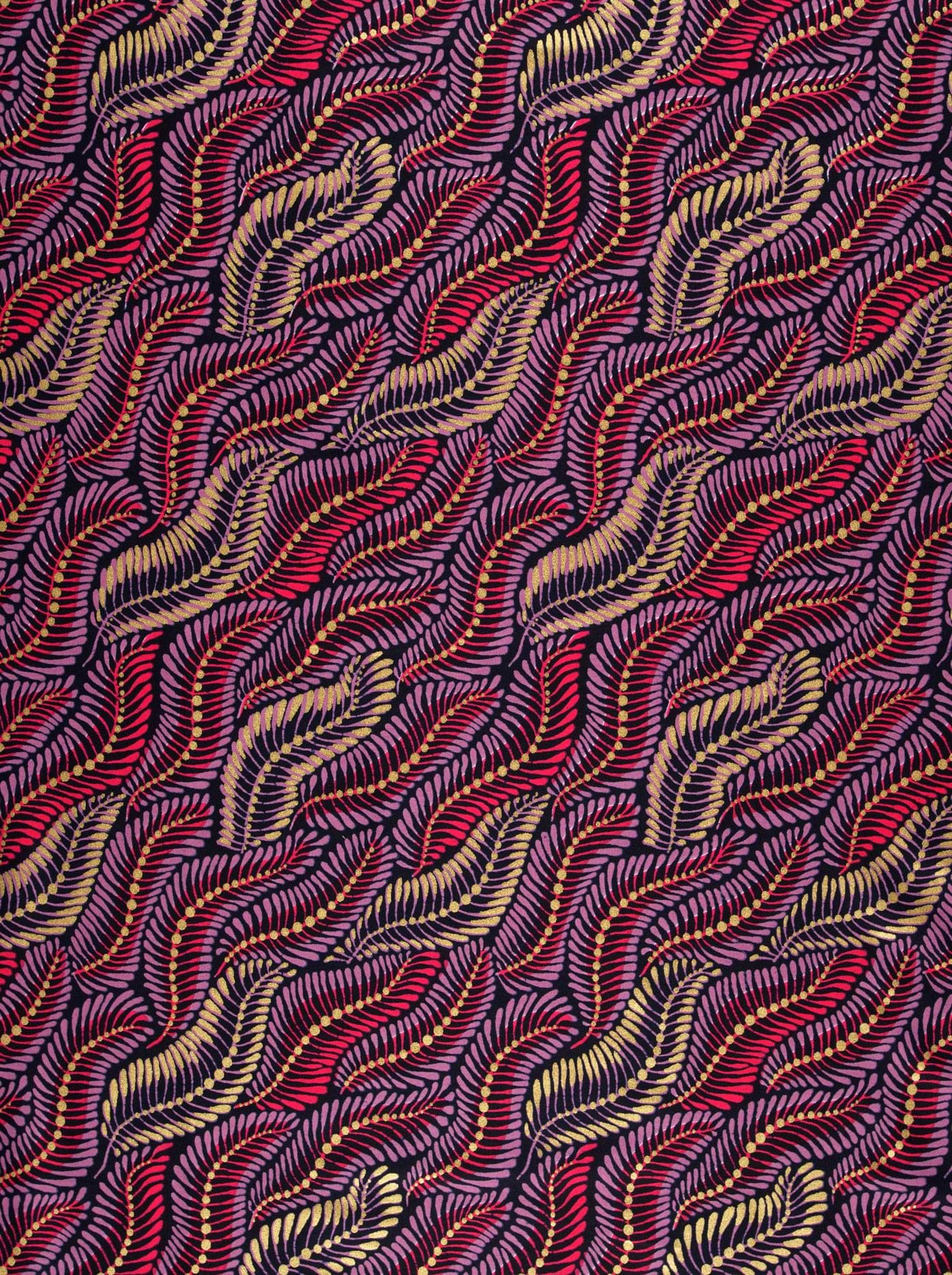 Vibrant red gold leaf-patterned fabric wax hollandais vla1472.016