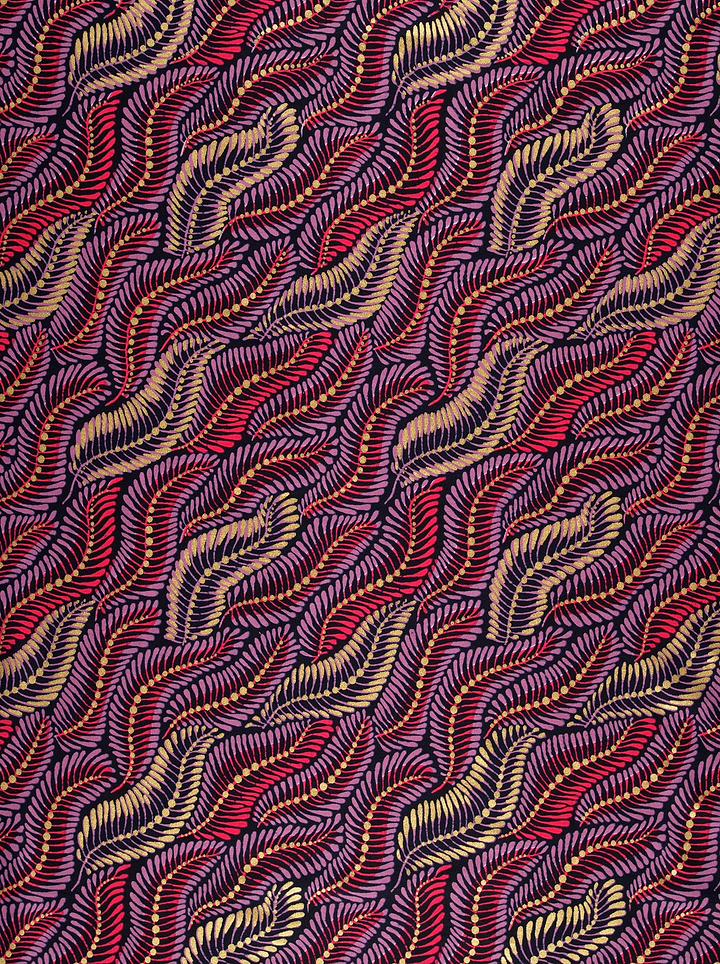 Vibrant red gold leaf-patterned fabric wax hollandais vla1472.016