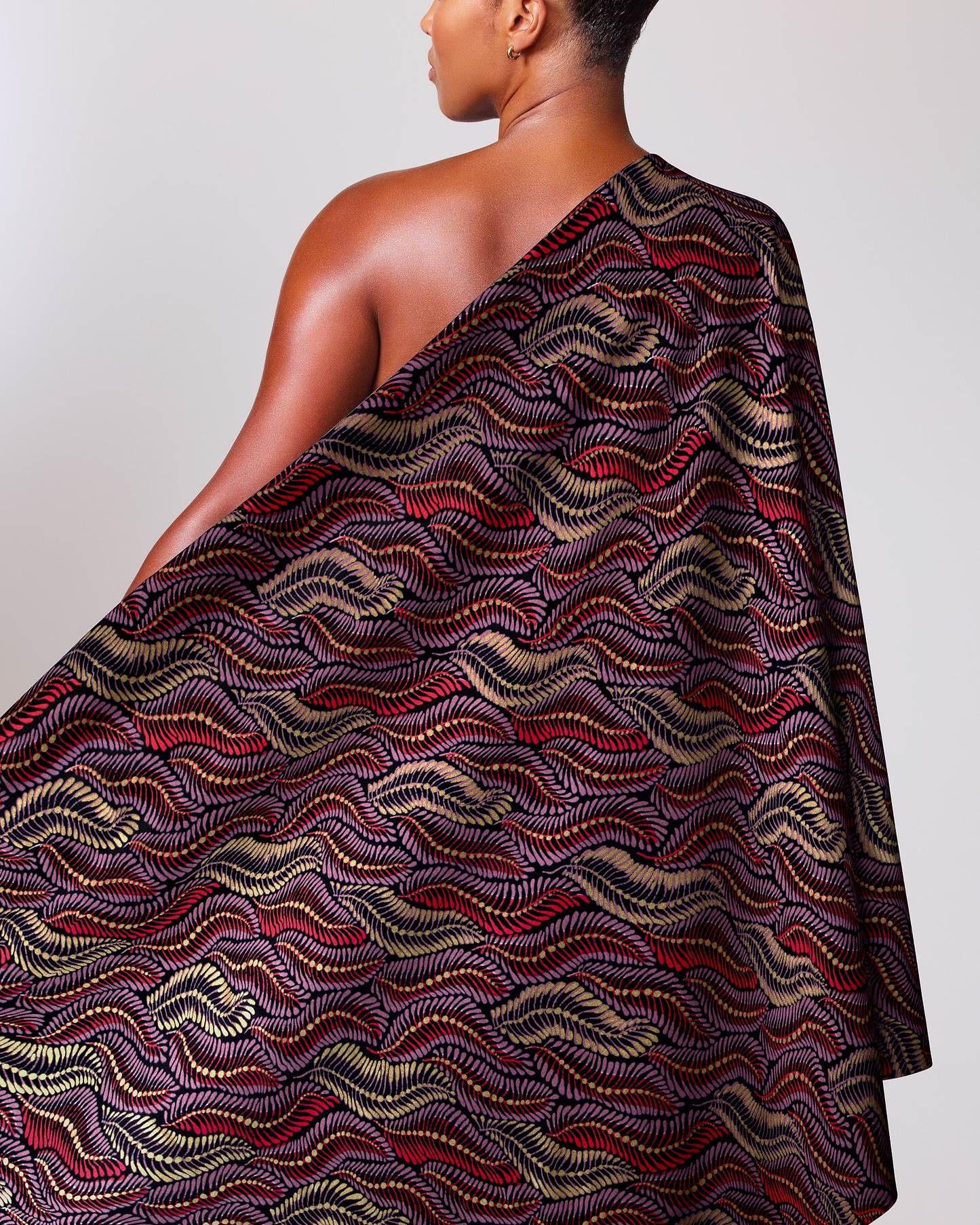 Richly patterned one-shoulder wrap dress wax hollandais vla1472.016