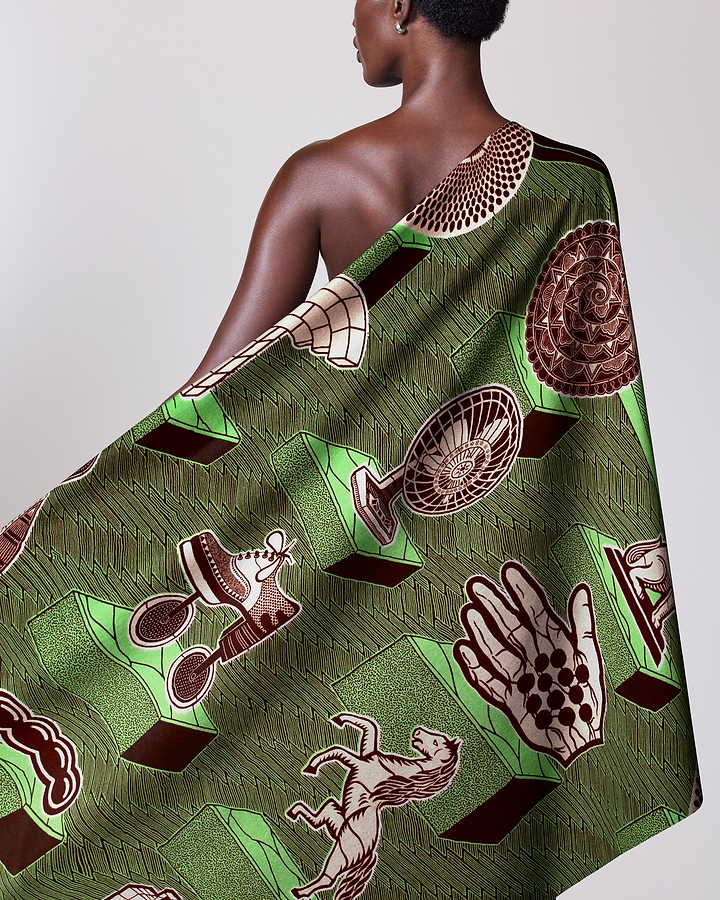 Vibrant green african print fabric wax hollandais vla1617.040