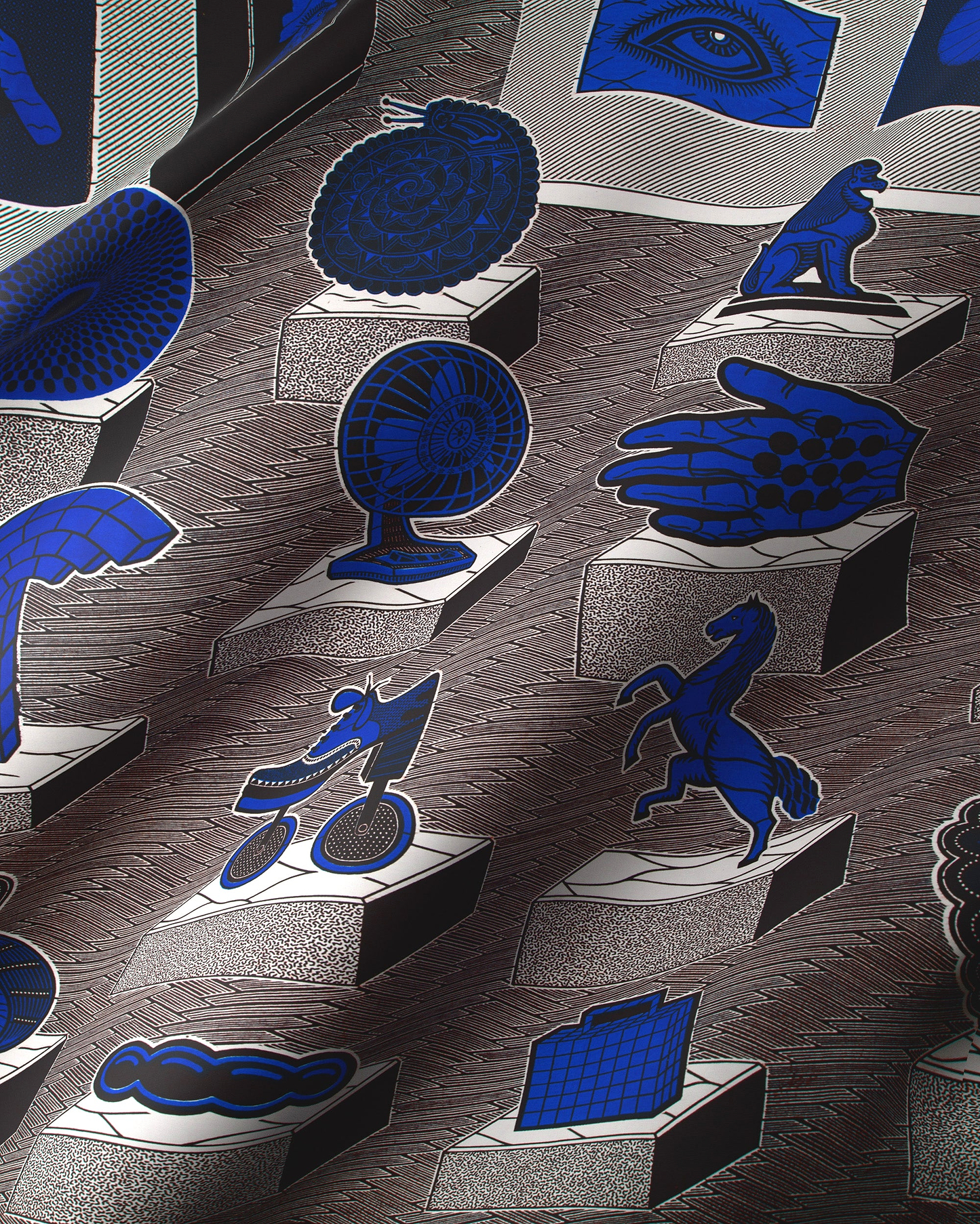 Blue stylized animal object silhouettes wax hollandais vla1617.041