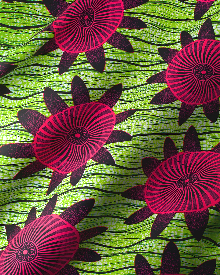 Vibrant pink dark purple floral-patterned wax hollandais vla1817.030