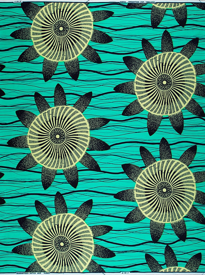 Vibrant turquoise african print fabric wax hollandais vla1817.031