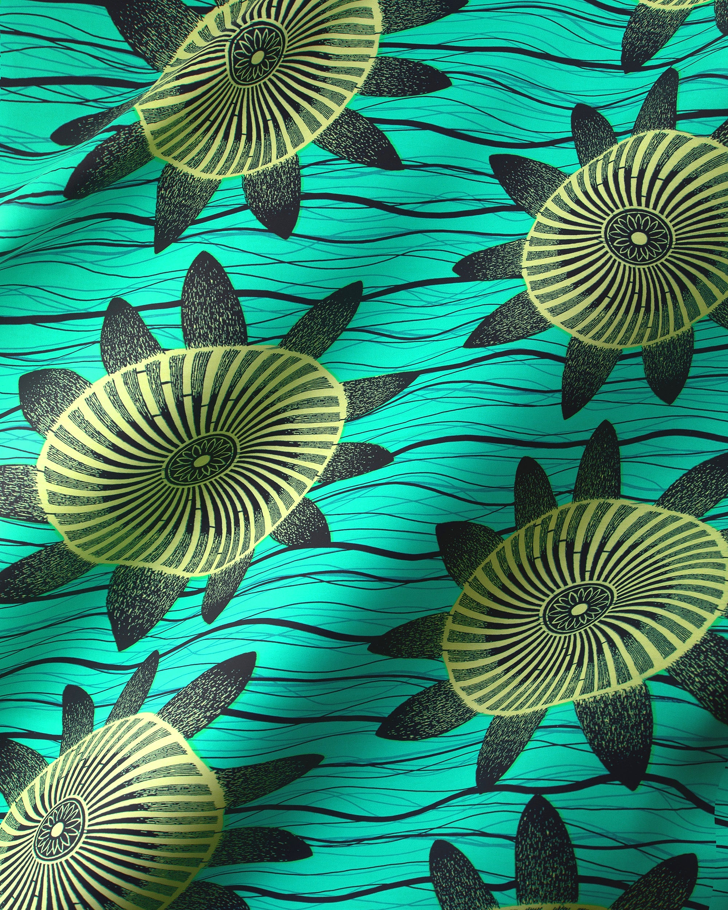 Vibrant turquoise fabric bold stylized wax hollandais vla1817.031