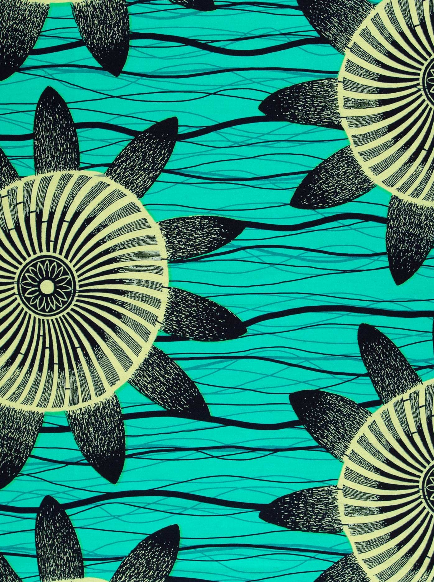 Vibrant turquoise fabric bold black wax hollandais vla1817.031