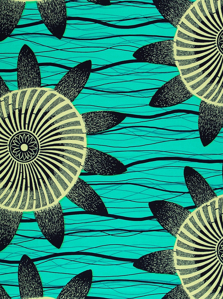 Vibrant turquoise fabric bold black wax hollandais vla1817.031