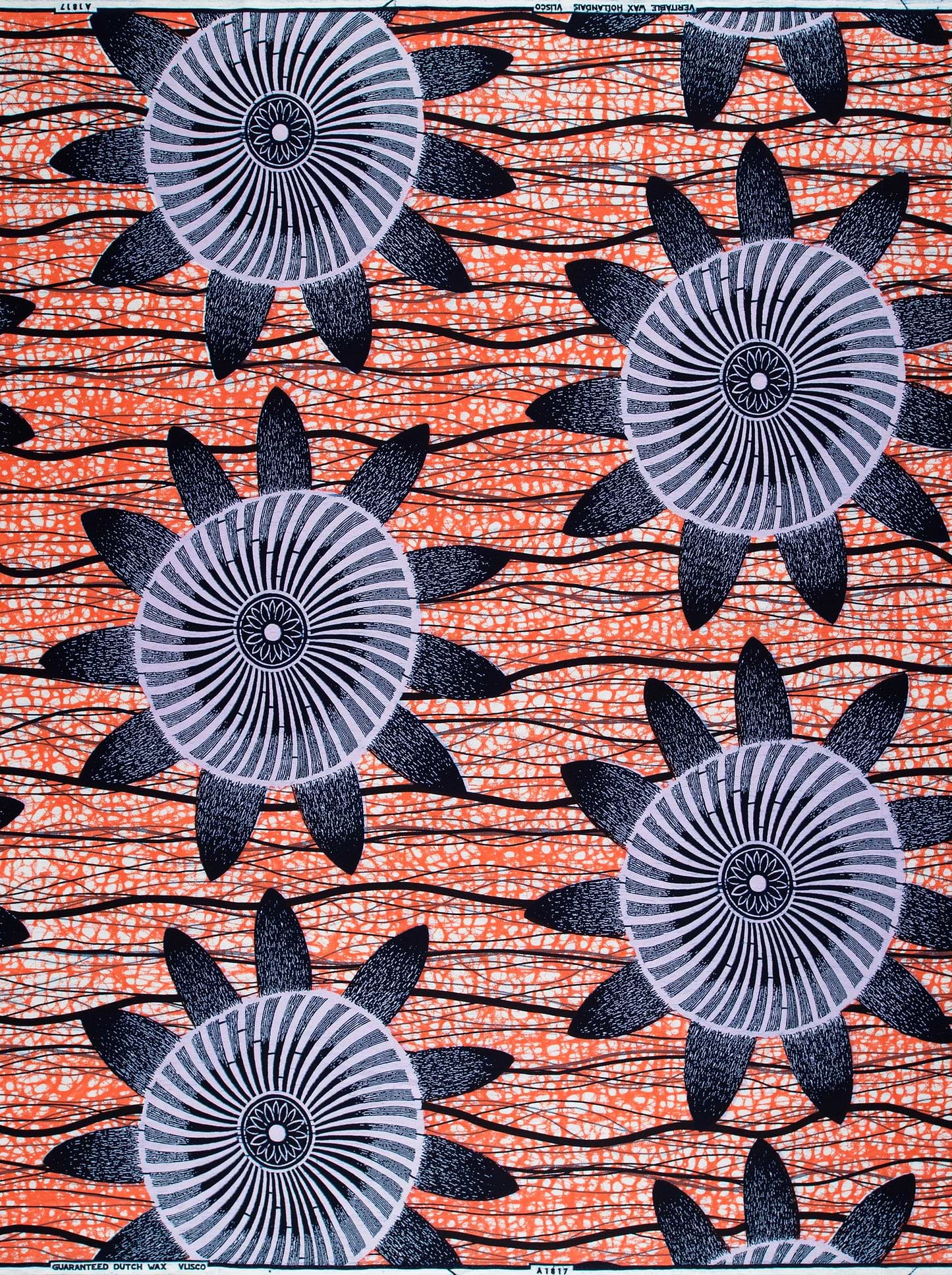 Vibrant orange african print fabric wax hollandais vla1817.032