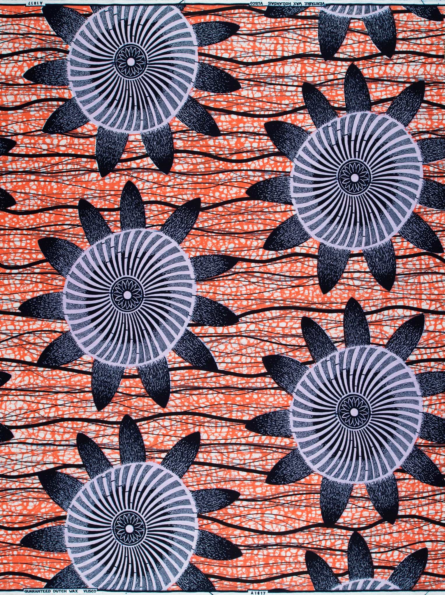 Vibrant orange african print fabric wax hollandais vla1817.032