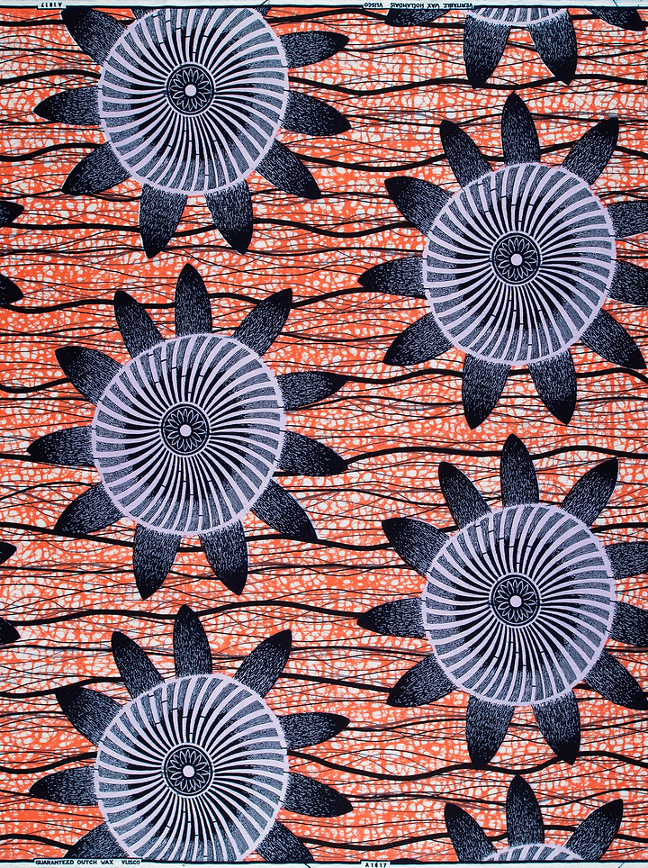 Vibrant orange african print fabric wax hollandais vla1817.032