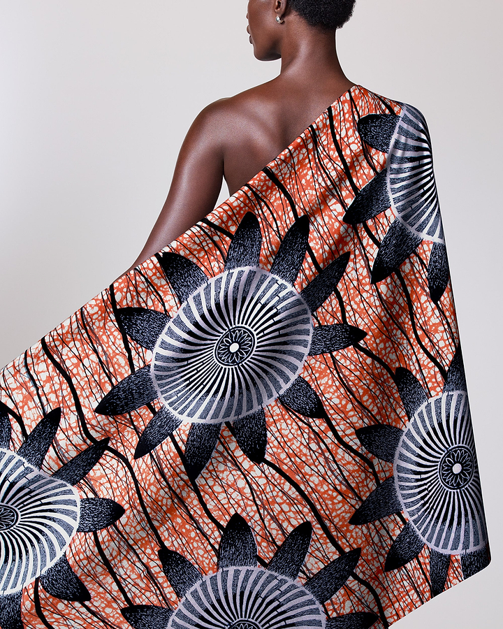 Vibrant orange african print wrap wax hollandais vla1817.032