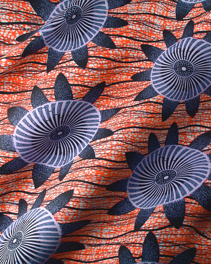Vibrant orange fabric bold stylized wax hollandais vla1817.032