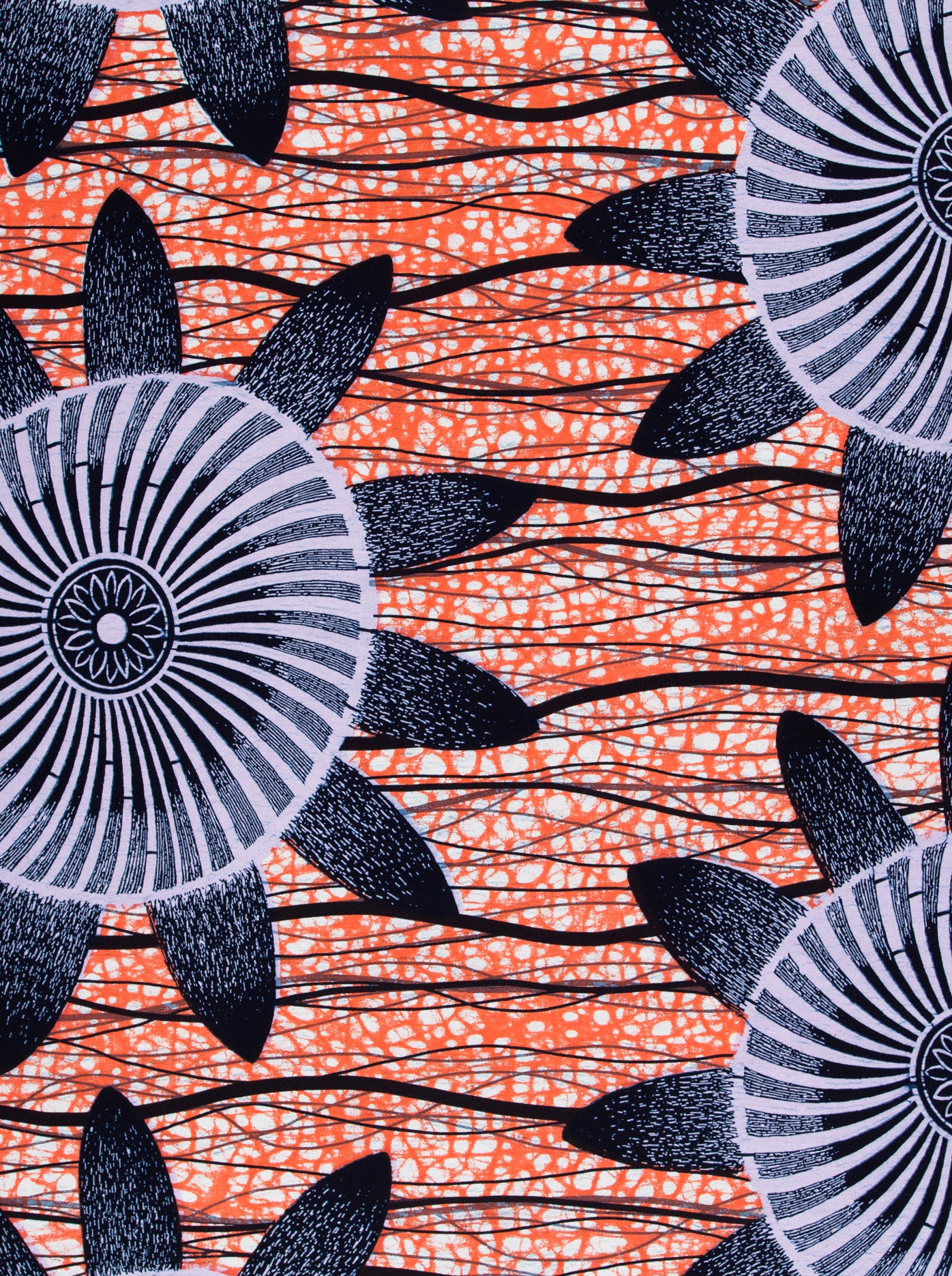 Vibrant orange fabric bold black wax hollandais vla1817.032