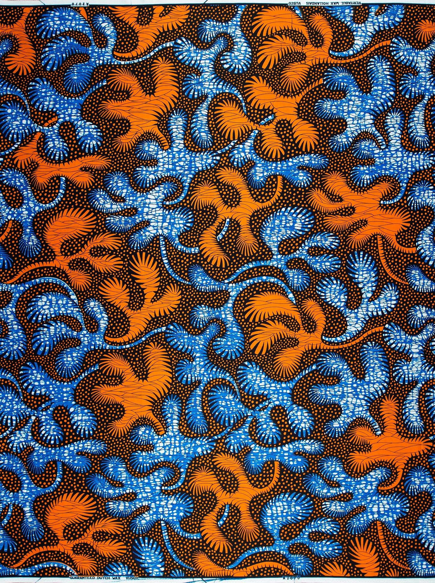 Vibrant orange blue abstract leaf wax hollandais vla2070.046
