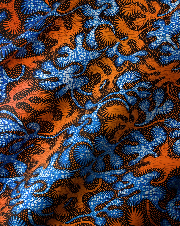 Vibrant orange blue patterned african wax hollandais vla2070.046