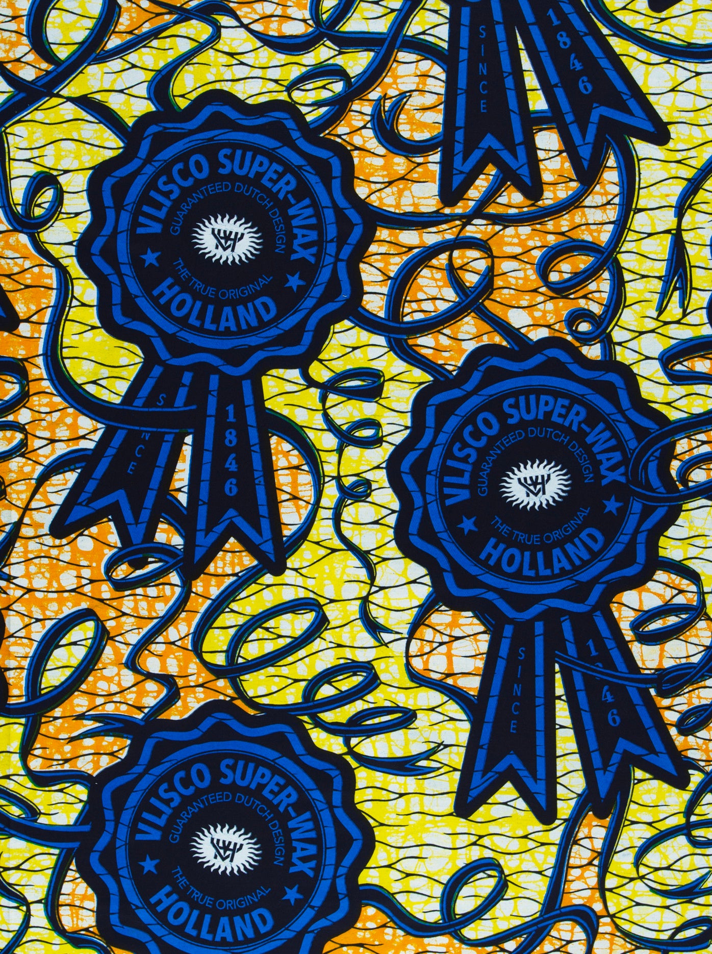 Vibrant yellow blue patterned fabric super-wax vla2117.031