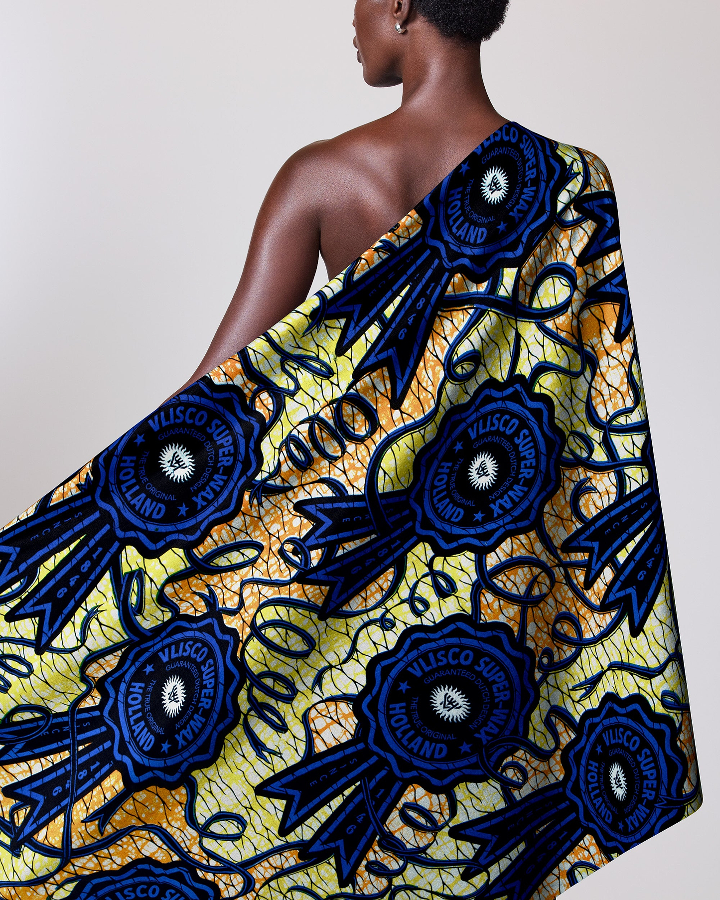 Vibrant yellow navy blue patterned super-wax vla2117.031