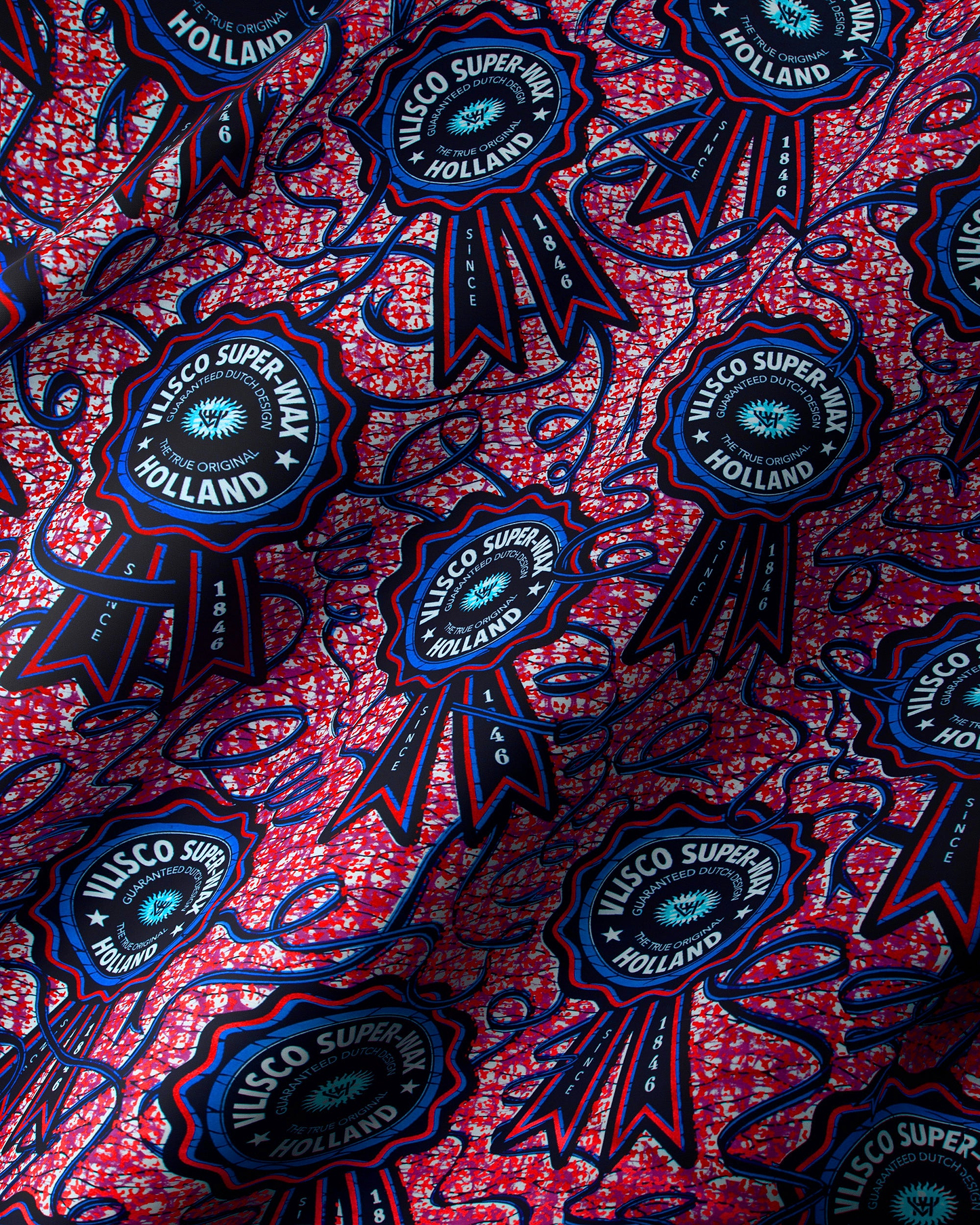 Vibrant red fabric pattern navy super-wax vla2117.050