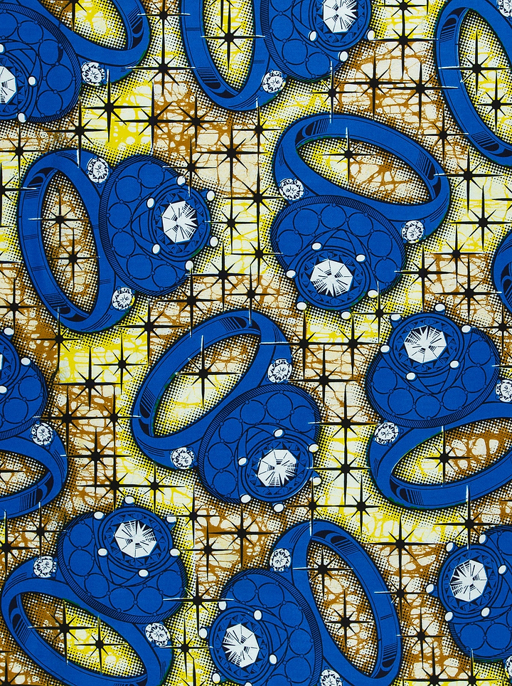 Blue diamond-encrusted ring pattern fabric super-wax vla2257.040