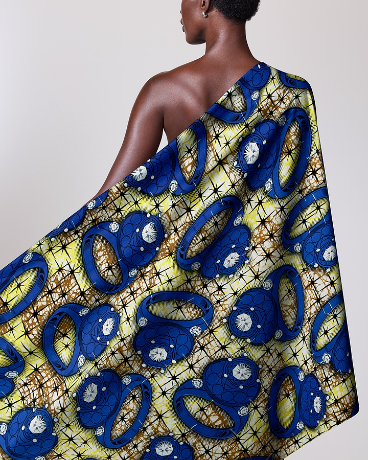 Vibrant blue yellow patterned fabric super-wax vla2257.040